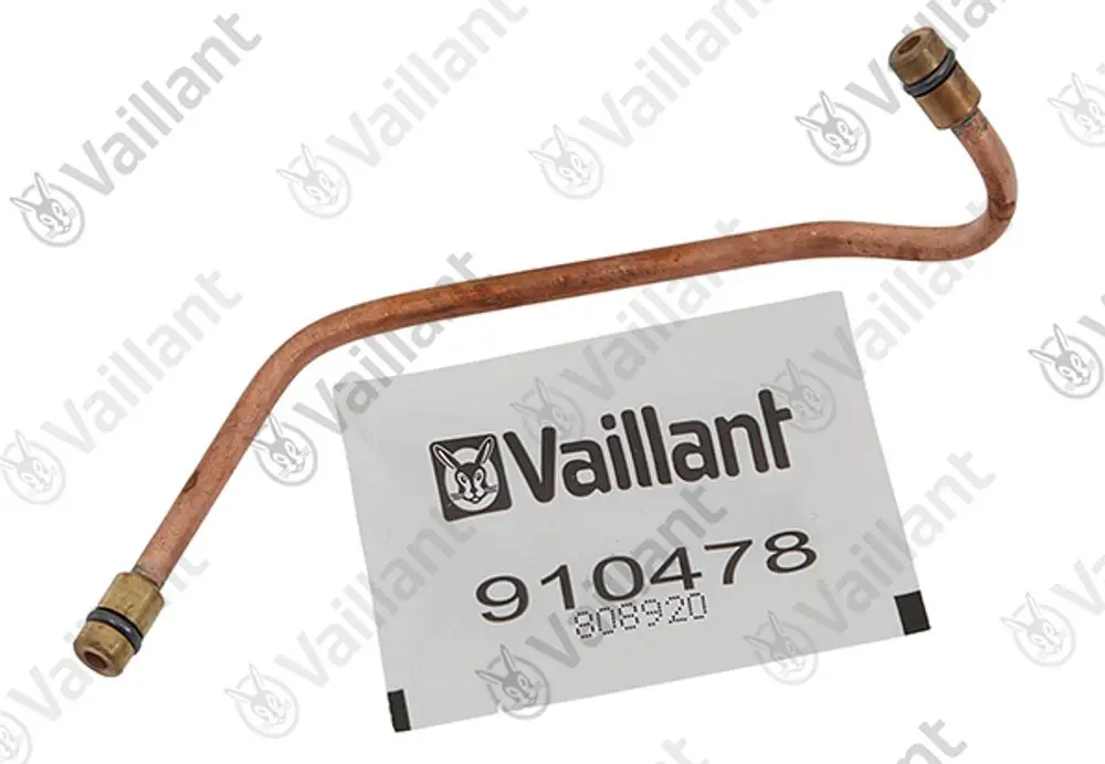 Kupferrohr mit zwei Anschlüssen, einem mit einer Dichtung, zur Verwendung in Vaillant Heizsystemen. Teil der Steuerleitung.